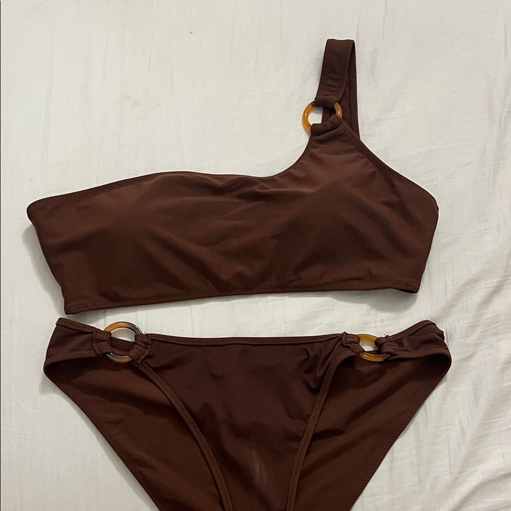 Brown One-Shoulder Bikini Set